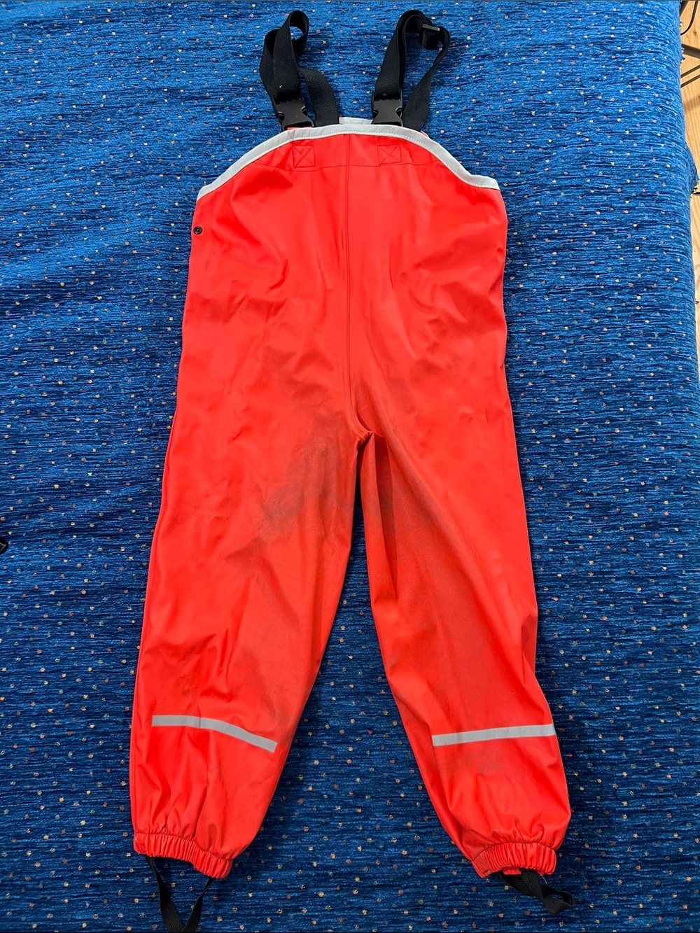 Kids Red Waterproof Rain Overalls with Reflective Trim size L or 5–6 yo